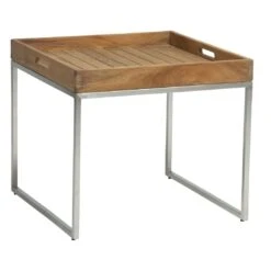 Stern Tabletttisch 50x50cm Edelstahl/Teak-Tablett Teak