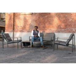 Trentino Loungeset 4-tlg. Edelstahl/Stoff Und Teak Armlehnen Grau Meliert 17 Trentino Loungeset 4-tlg. Edelstahl/Stoff Und Teak Armlehnen Grau Meliert -Gartenmöbel Geschäft 1342883 8