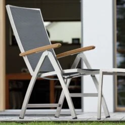 Stern Cardiff Klappsessel Edelstahl/Textilene/Teak-Armlehnen Silber/Silbergrau -Gartenmöbel Geschäft 839094 4