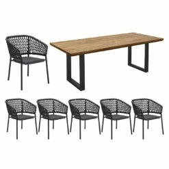 Cane-Line Ocean Gartenmöbel-Set 7-tlg. Mit Tisch 200x100cm Dark Grey