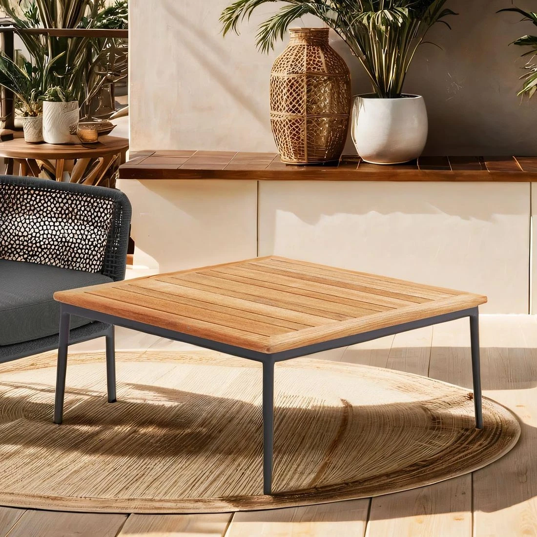 Interliving 7005 Loungetisch 89x89cm Aluminium/Teak Anthrazit/Natur 3 Interliving 7005 Loungetisch 89x89cm Aluminium/Teak Anthrazit/Natur