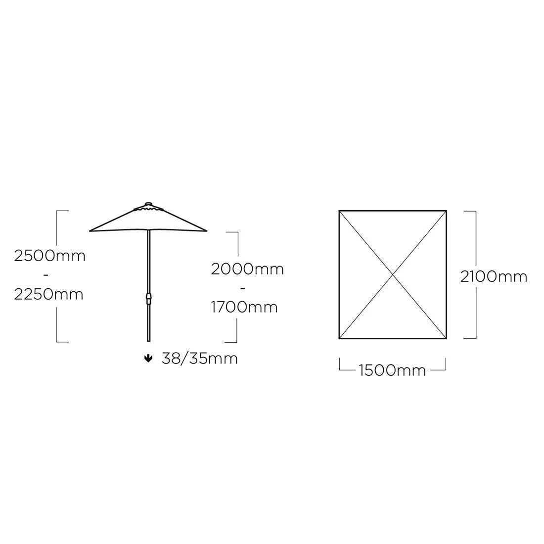 Kettler Easy Push Mittelstockschirm 210x150cm Inkl. Ständer Silber/Charcoal 10 Kettler Easy Push Mittelstockschirm 210x150cm Inkl. Ständer Silber/Charcoal – Bild 8