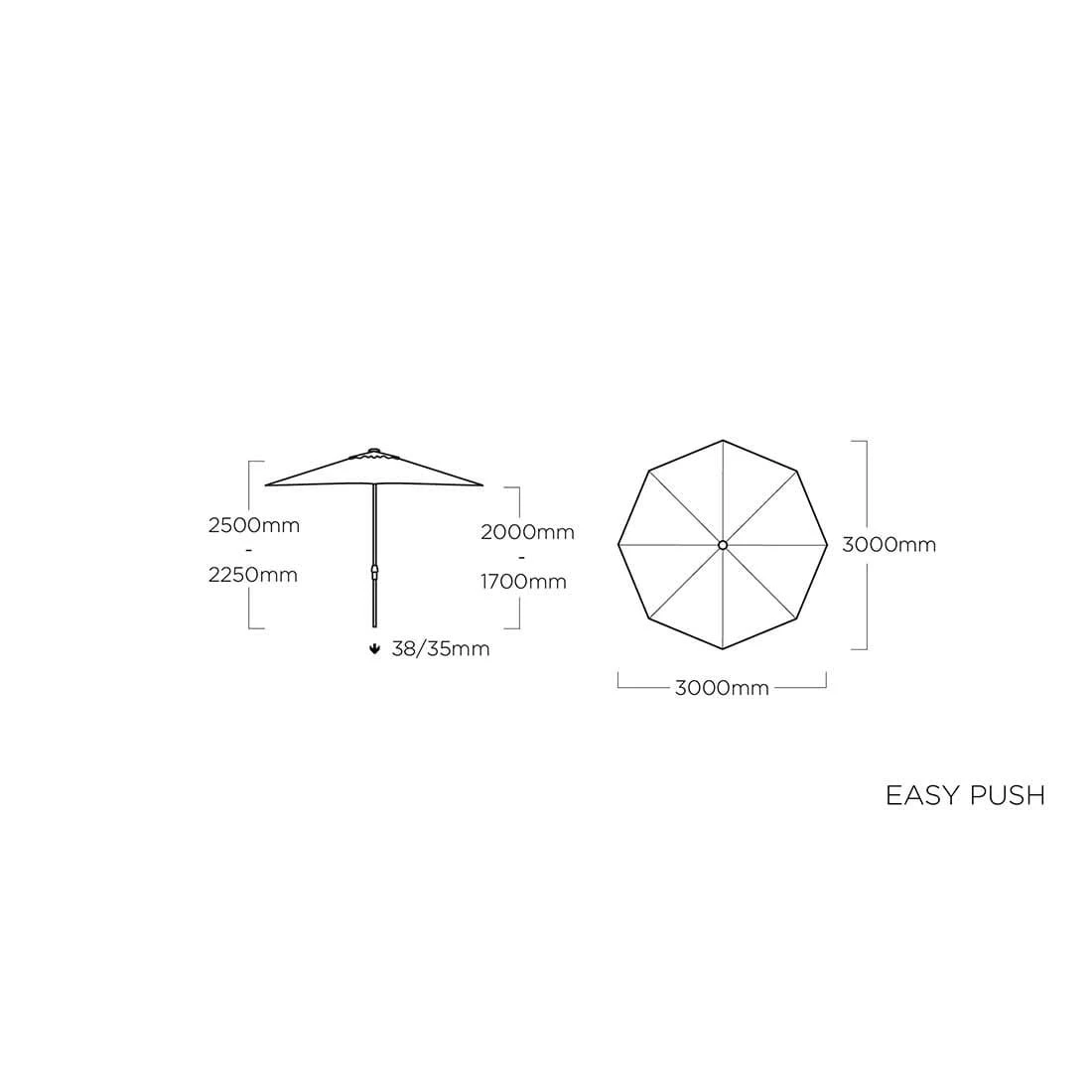 Kettler Easy Push Stockschirm Ø300cm Aluminium/Polyester Anthrazit/Hellgrau Meliert 8 Kettler Easy Push Stockschirm Ø300cm Aluminium/Polyester Anthrazit/Hellgrau Meliert – Bild 6