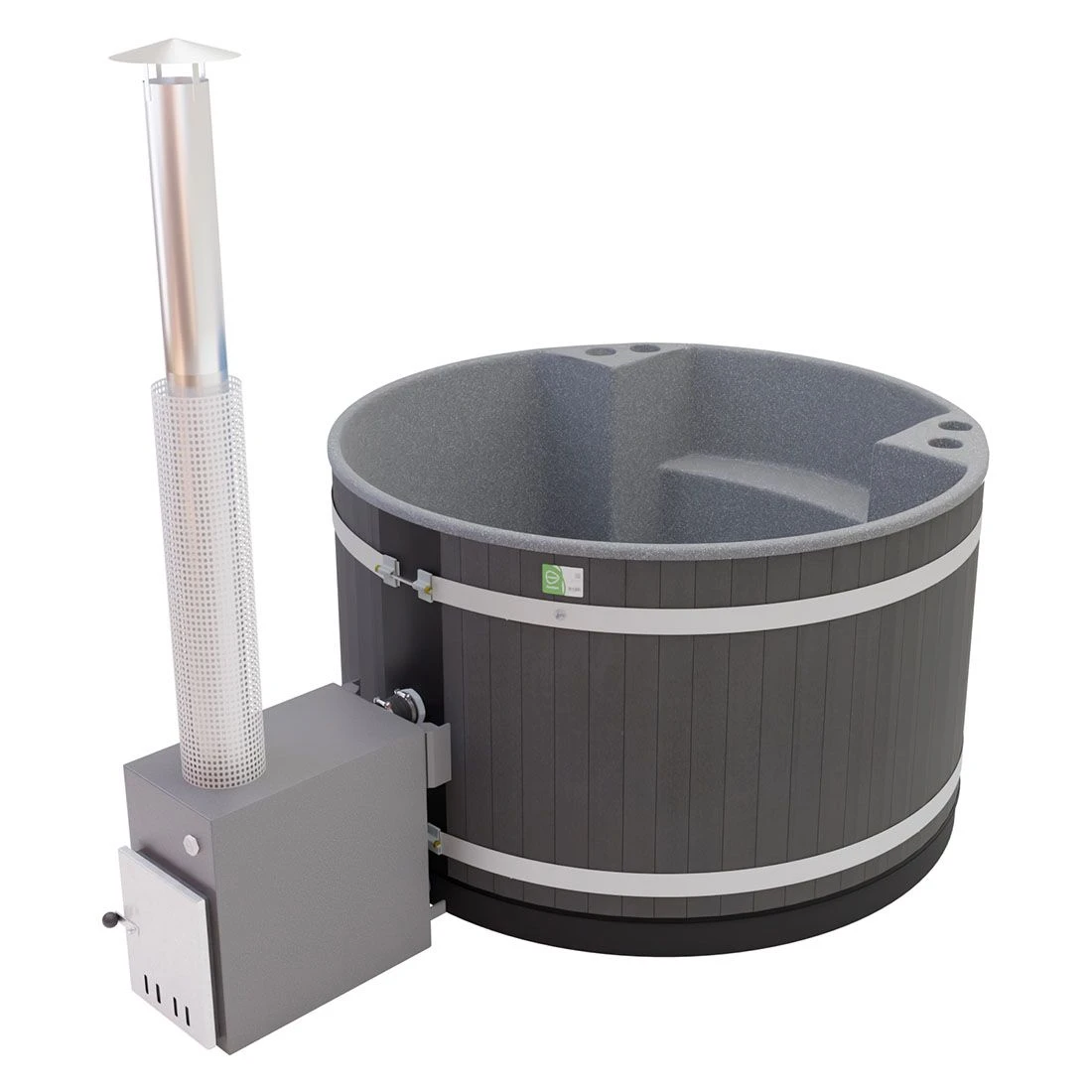 KIRAMI Comfort Family M Badefass-Set Hot Tub Ø170cm Night Black/Stone Grey 3 KIRAMI Comfort Family M Badefass-Set Hot Tub Ø170cm Night Black/Stone Grey