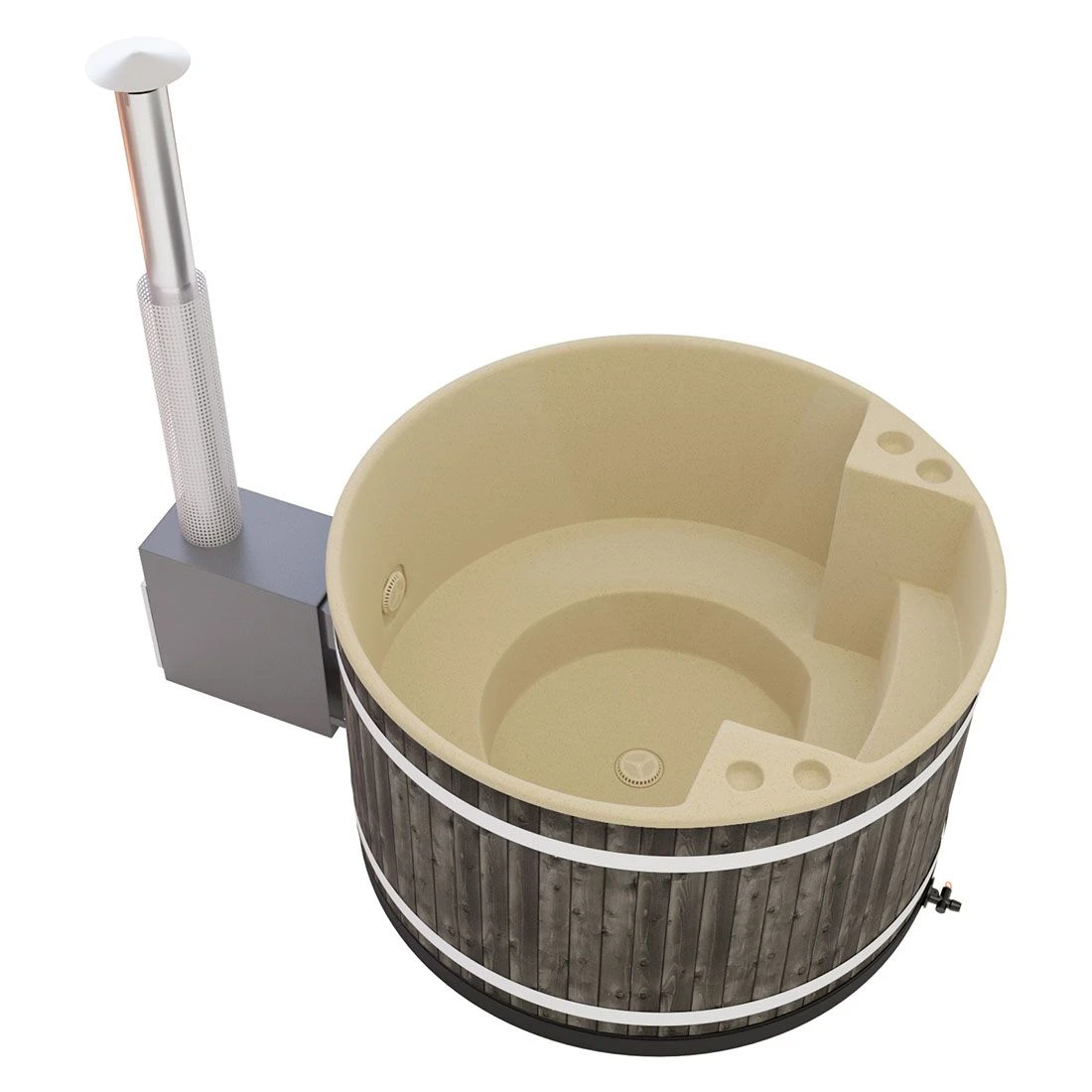 KIRAMI Comfort Family M Badefass-Set Hot Tub Ø170cm Coal Black/Soft Beige 4 KIRAMI Comfort Family M Badefass-Set Hot Tub Ø170cm Coal Black/Soft Beige – Bild 2