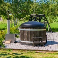 KIRAMI Original Breezy M Badefass-Set Hot Tub Ø170cm Coal Black/Light Grey -Gartenmöbel Geschäft kirami original breezy m badefass set durchm170cm 1381548 9