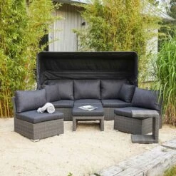LC Garden Barcelona Loungeinsel 5-tlg. Geflecht Grau Mix/Schwarz -Gartenmöbel Geschäft lc garden barcelona loungeinsel 5 tlg geflecht polster grey mix 1248327 2