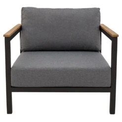 LC Garden Sondrino Loungesessel Aluminium/Polyester/Teak-Armlehnen Anthrazit/Off-White-Schwarz -Gartenmöbel Geschäft lc garden sondrino loungesessel aluminium polyester teak armlehnen 1434491 2