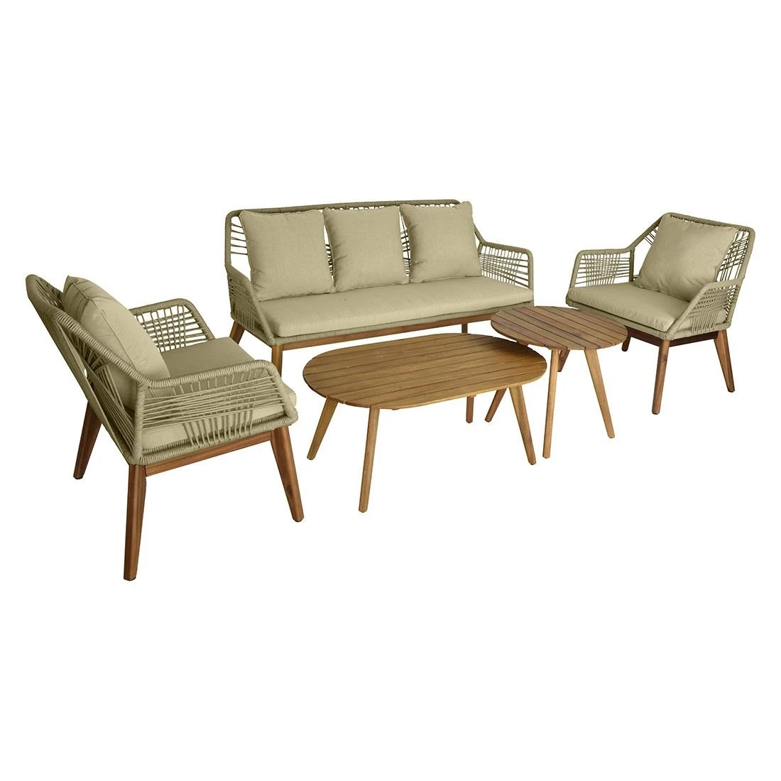 Outdoor Living Seville Loungeset 5-tlg. Akazie/Rope Braun/Sand