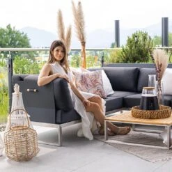 OUTLIV. Capri Gartensofa Schwarz -Gartenmöbel Geschäft outliv capri 3 sitzersofa edelstahl teak inklusive kissen schwarz 1168940 11