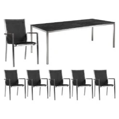 Zebra One Gartenmöbelset 7-tlg. Mit Tisch 180x100 Cm Silber/Concrete