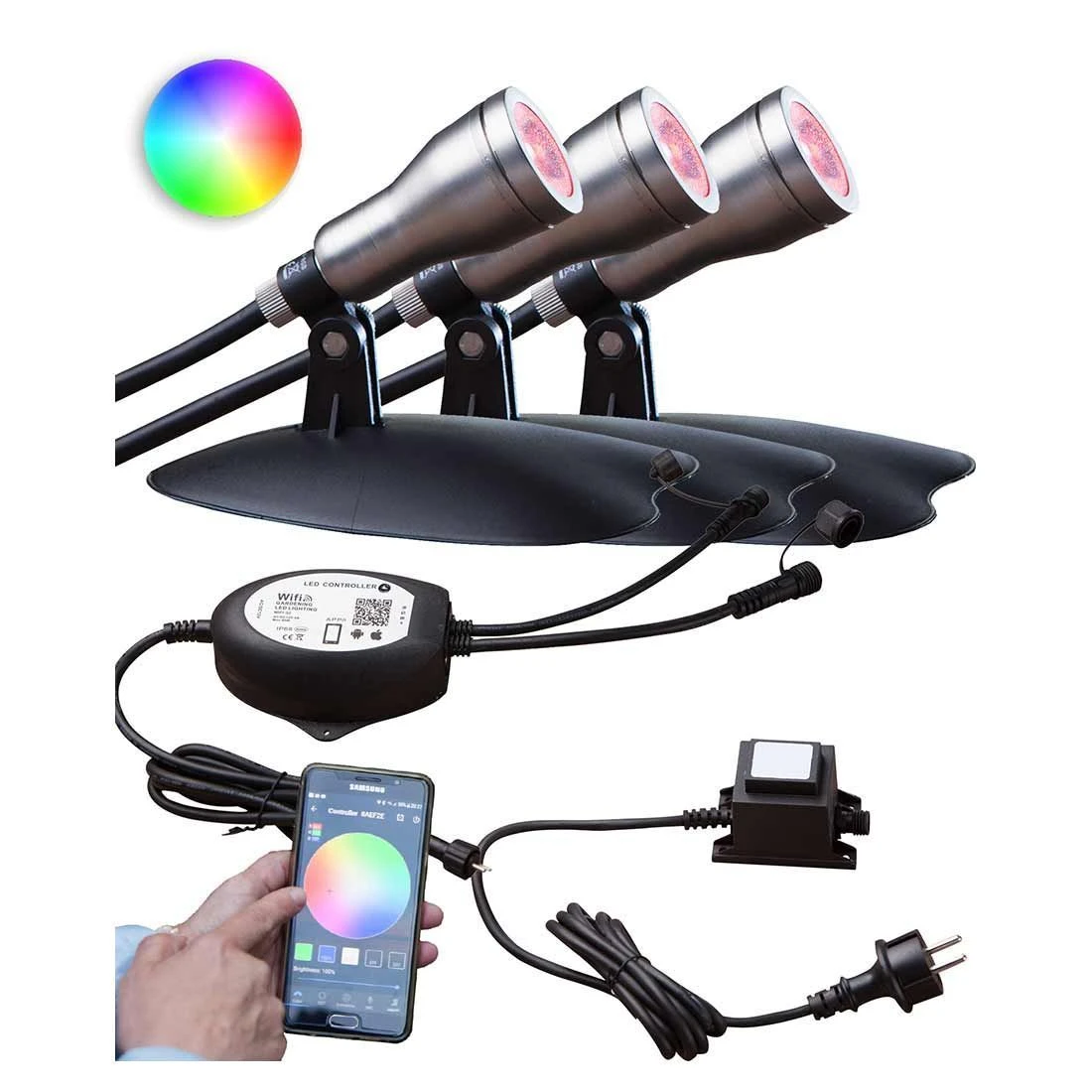 OUTLIV. Smart Light Starter -Set Wifi-Set: 3 RGB-Spots Silber/Schwarz 6 OUTLIV. Smart Light Starter -Set Wifi-Set: 3 RGB-Spots Silber/Schwarz – Bild 4