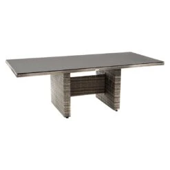 Ploß Nizza Gartentisch 220x100cm Geflecht/Glas Natur-Beige-Braun-Meliert/Steinoptik