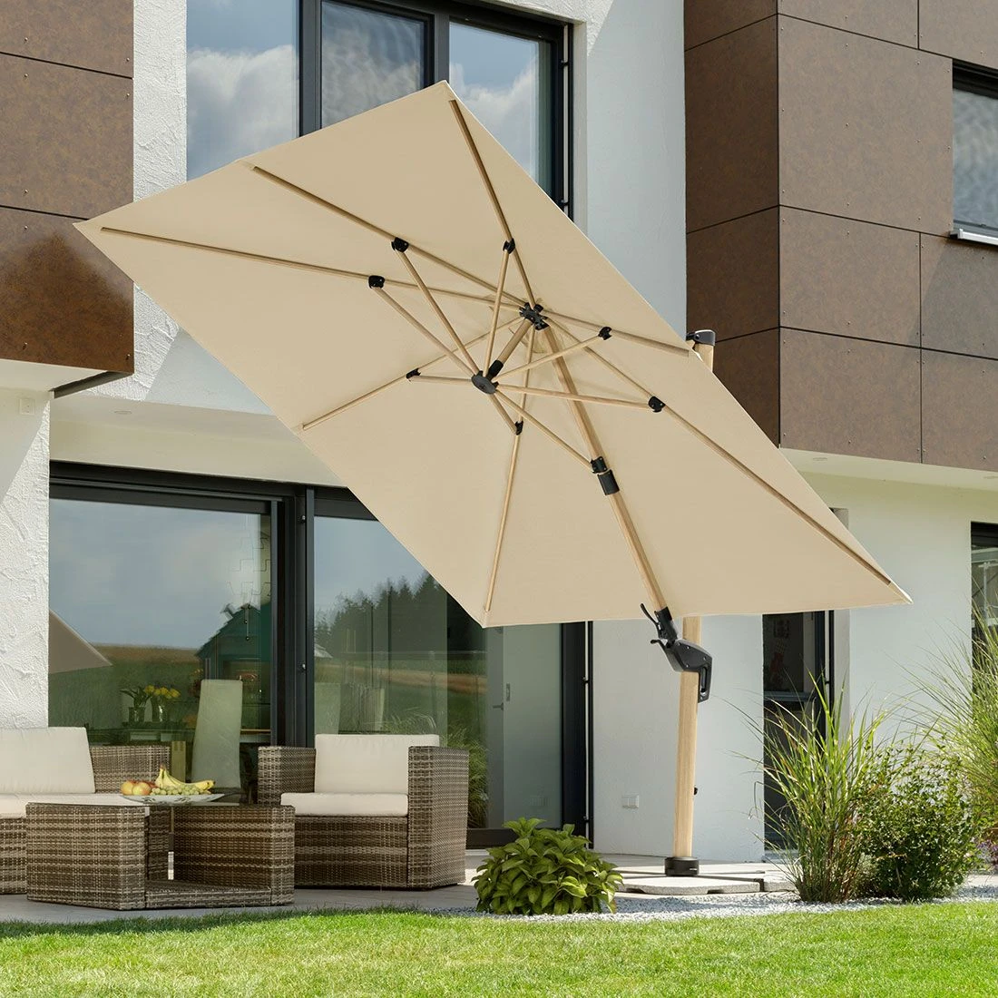 Schneider® Schneider Rhodos Twist-Woody Ampelschirm 300x300cm Natur 4 Schneider® Schneider Rhodos Twist-Woody Ampelschirm 300x300cm Natur – Bild 2