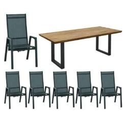 Siena Garden Savona Gartenmöbel-Set 7-tlg. Mit Tisch 200x100cm Anthrazit/Silber-Schwarz