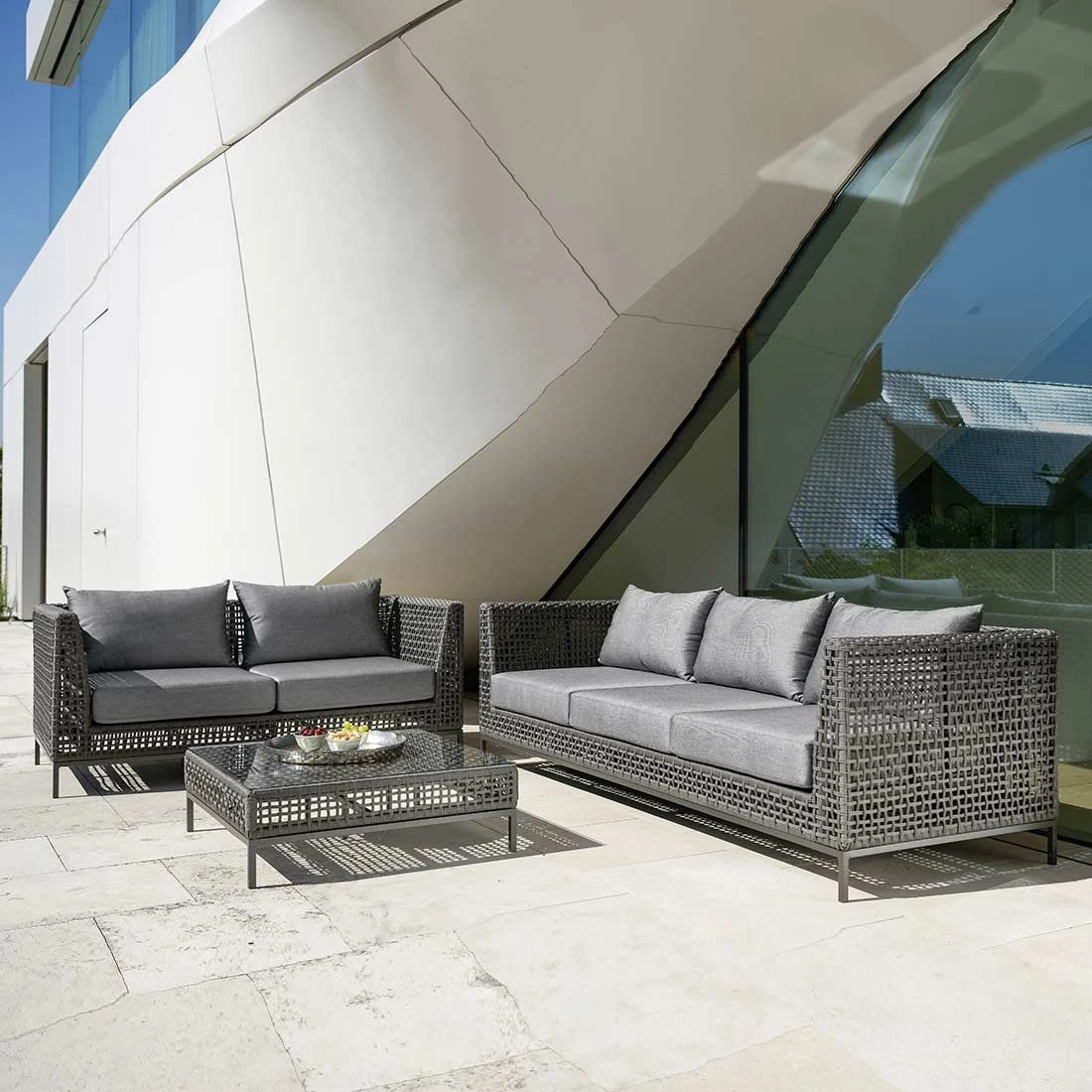 Stern Corda Loungeset 4-tlg. Mit Tisch 87x87cm Platin/Anthrazit