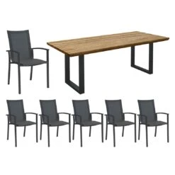 Stern Evoee Gartenmöbel-Set 7-tlg. Mit Tisch 200x100cm Anthrazit/Karbon