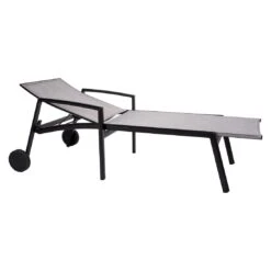 Stern Kari Gartenliege Aluminium/Textilene Schwarz Matt/Leinen Grau