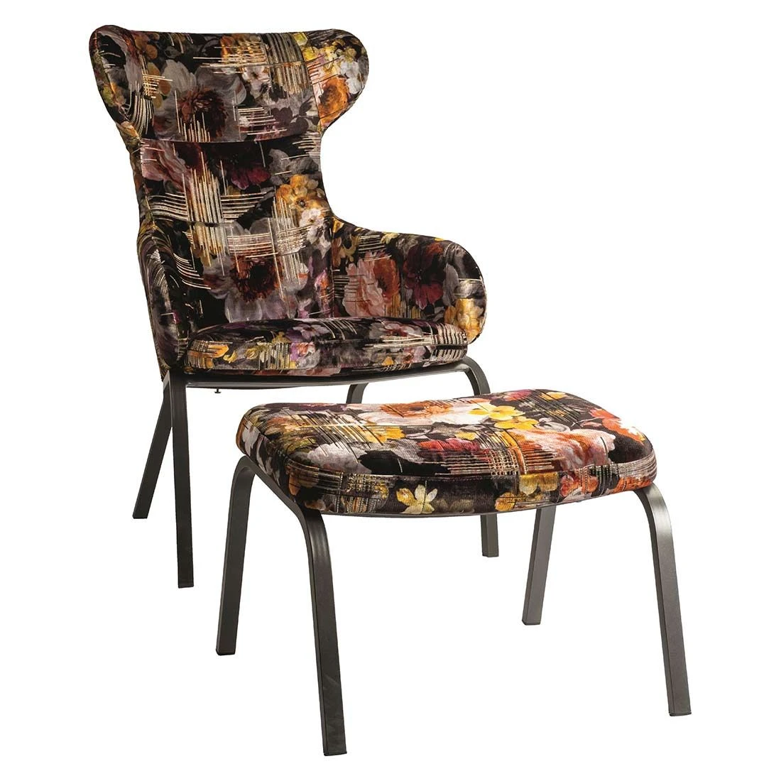 Stern Stan Flower Loungesessel Inkl. Hocker Aluminium/Stoff Schwarz Matt/Geblümt 4 Stern Stan Flower Loungesessel Inkl. Hocker Aluminium/Stoff Schwarz Matt/Geblümt – Bild 2