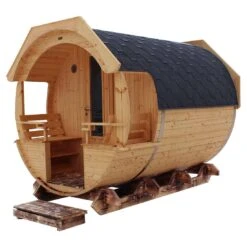 Wolff Finnhaus Finja 1 Saunafass Premium Bausatz Ø226x292cm Thermoholz