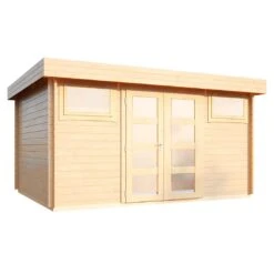 Wolff Finnhaus Metz C Gartenhaus 400x300cm Milchglas-Doppeltür + 2 Fenster Natur