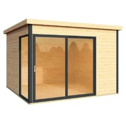 Wolff Finnhaus Studio 44-B Gartenhaus 320x320cm+Glas-Schiebetür Natur