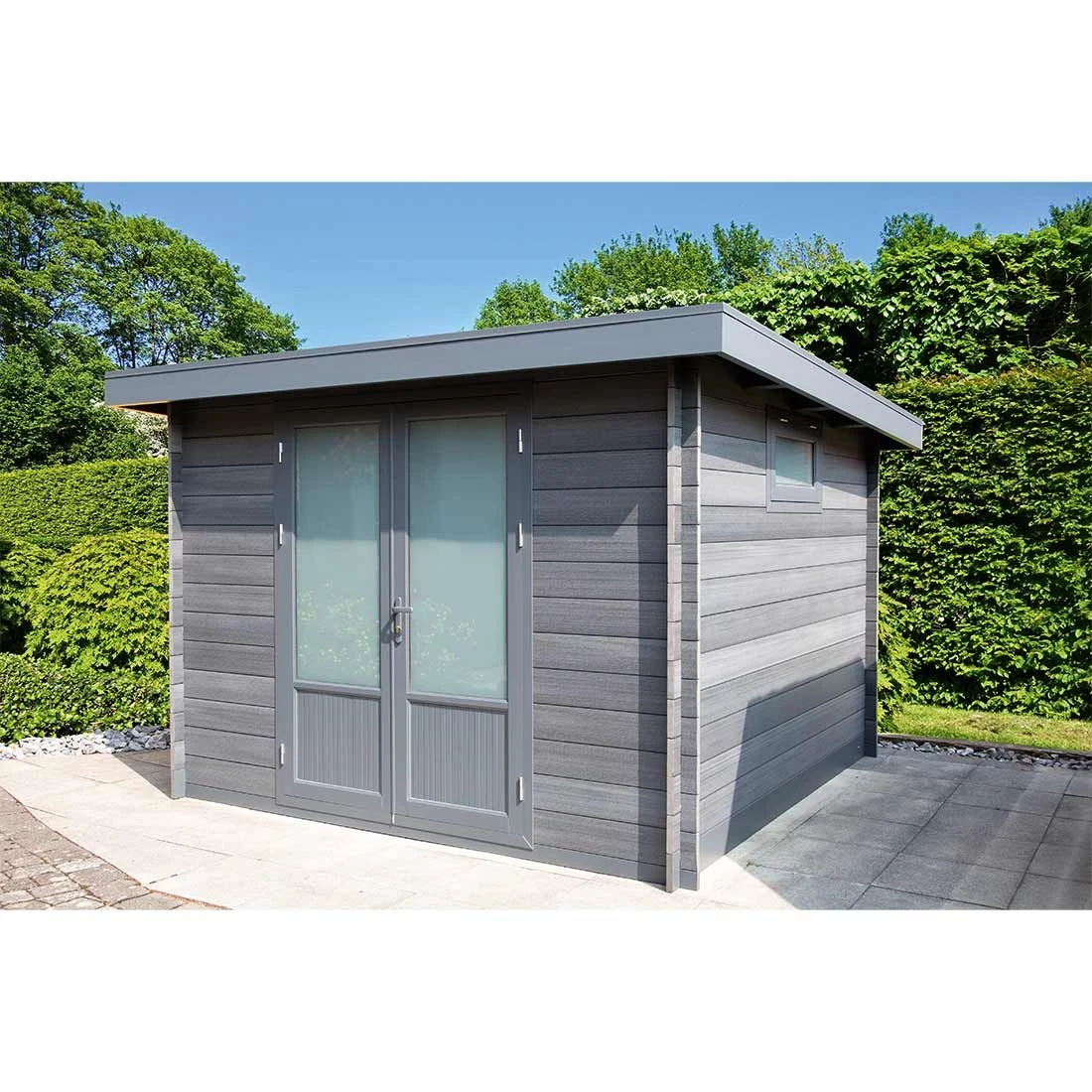 Wolff Finnhaus WPC-Trend D Gartenhaus 287x287cm + Doppeltür Grau 6 Wolff Finnhaus WPC-Trend D Gartenhaus 287x287cm + Doppeltür Grau – Bild 4