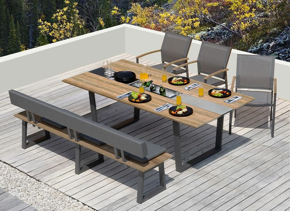 Zebra Phönix Gartenbank 220cm Aluminium/Teak Recycelt Graphit 4 Zebra Phönix Gartenbank 220cm Aluminium/Teak Recycelt Graphit – Bild 2